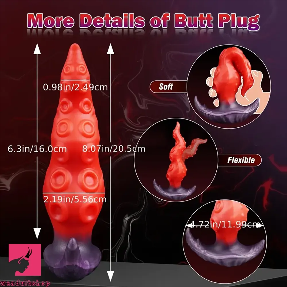 8.07in Wearable Fantasy Tentacle Butt Plug Silicone Monster Dildo