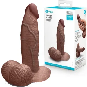 B-Vibe Slipskin Realistic Silicone Dildo- 6 Girthy Brown