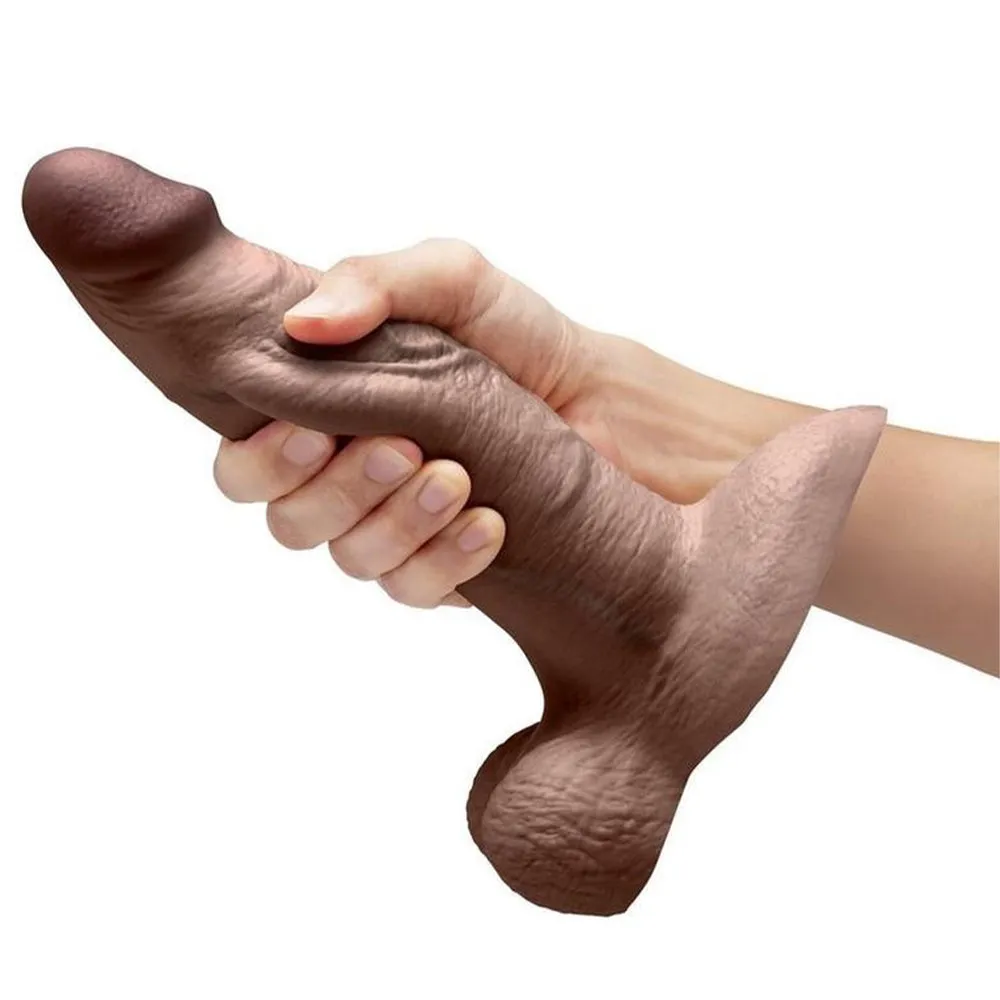B-Vibe Slipskin Realistic Silicone Dildo- 8 Girthy Brown