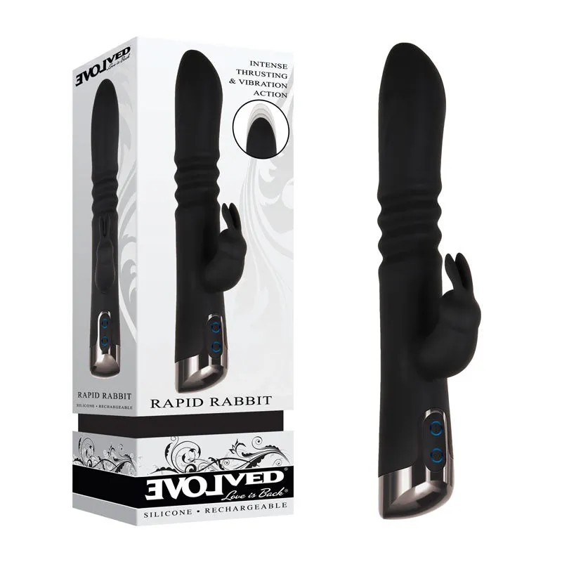 Evolved Rapid Rabbit Telescopic Vibrator Thrusting USB Rechargeable Vibe Sex Toy
