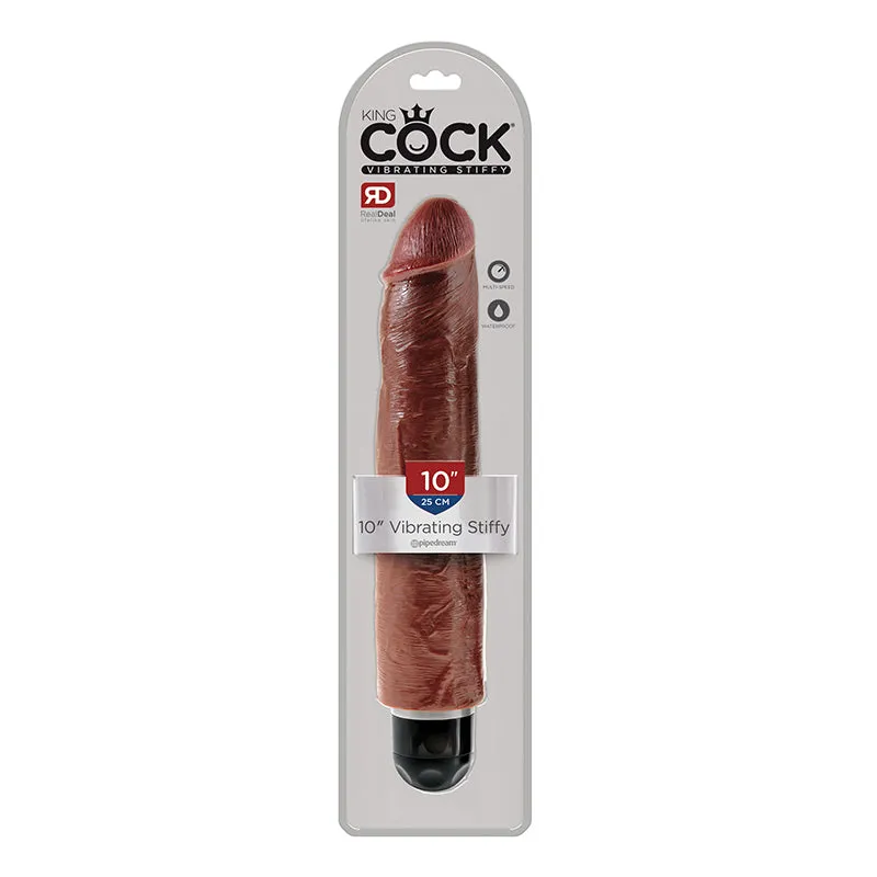 King Cock 10 in. Vibrating Stiffy Realistic Dildo Brown