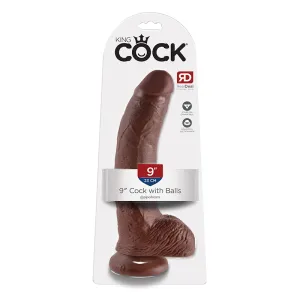 King Cock 9 in. Cock With Balls Realistic Suction Cup Dildo Brown