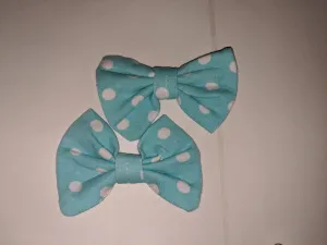 Light Blue Dots Fabric Hair Bow 2pc Set