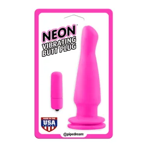 Neon Vibrating Butt Plug Pink