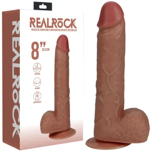 REALROCK 20cm Vibrating   Rotating Cock   Balls - Tan